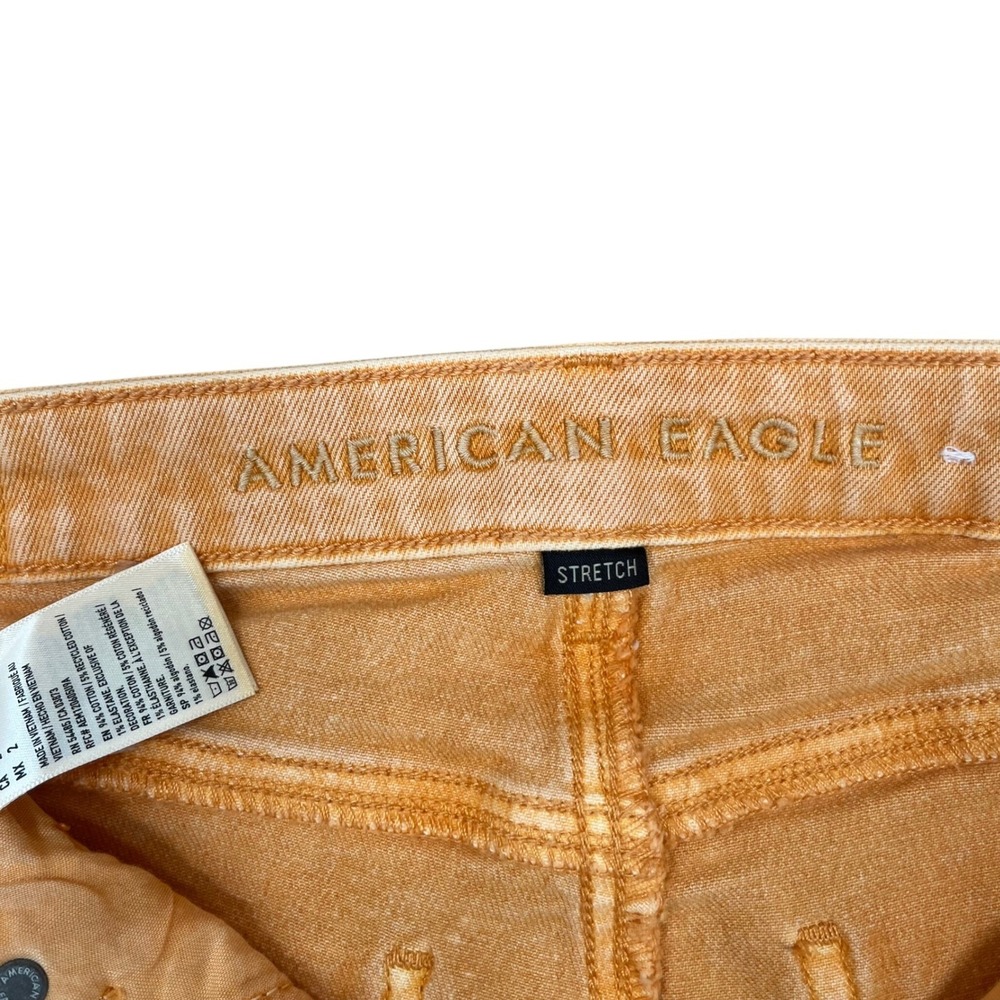 American Eagle Denim Shorts Womens size 2 Orange Excellent High Waisted Raw Hem - Picture 6 of 10